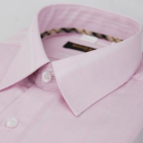 【金安德森】經典格紋繞領粉色暗紋長袖襯衫