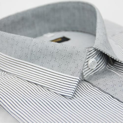 【金安德森】灰色條紋變化領窄版短袖襯衫