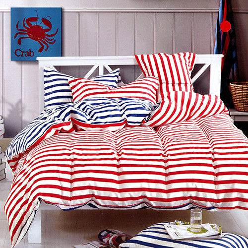 【情定巴黎】紅藍部曲 100%精梳純棉雙人四件式床包被套組