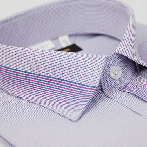 【金安德森】紫色細格紋變化領窄版短袖襯衫