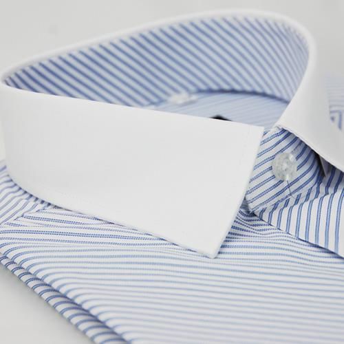 【金安德森】藍色斜紋白領窄版短袖襯衫