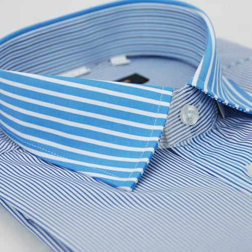 【金安德森】藍色粗細條紋變化領窄版長袖襯衫
