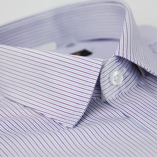 【金安德森】純棉免燙紫色條紋窄版長袖襯衫