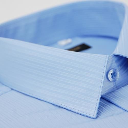 【金安德森】藍色仿絲質窄版長袖襯衫