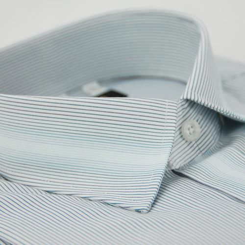 【金安德森】藍灰條紋變化領窄版長袖襯衫