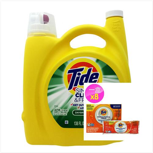 美國 Tide 濃縮洗衣膏-清新柑橘(138oz/4080ml)x1+洗衣槽洗潔劑(75gx8盒)