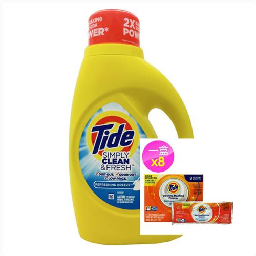 【美國 Tide】濃縮洗衣膏-清新微風香(60oz/1770ml)*1+洗衣槽洗潔劑(75g*8/盒)