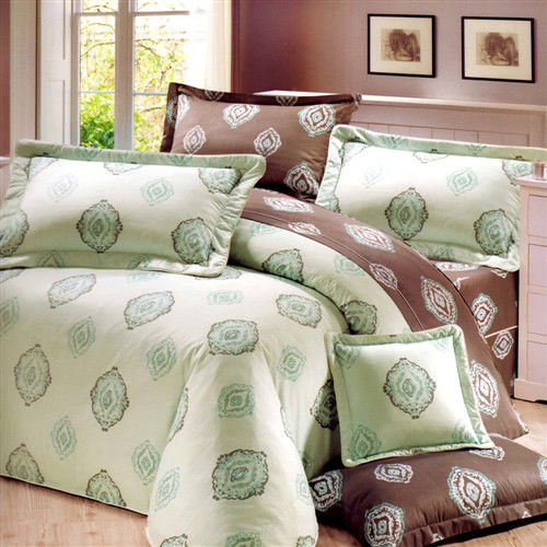 艾莉絲-貝倫 青青森林-雙人加大六件式(100%純棉)鋪棉床罩組(綠色)