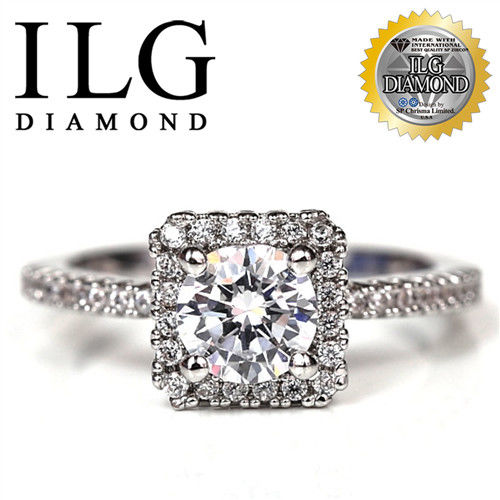 ILG鑽-頂級八心八箭擬真鑽石戒指-RI054-視覺方塊款 75分 獨特人氣款