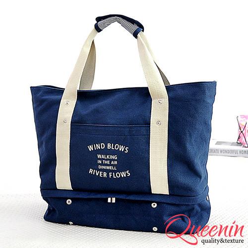 DF Queenin - 韓版帆布款輕旅遊肩背式旅行包-共3色