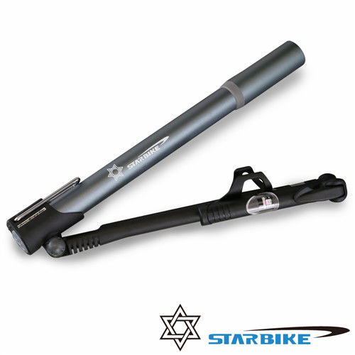 STARBIKE 折疊式踏板美法兩用隨身打氣筒(附氣壓表)