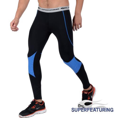 【SUPERFEATURING】專業跑步 三鐵 Hicolor運動壓縮緊身褲(亮藍)