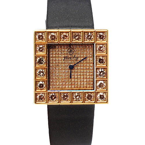 JL 爵儷寶石鑲框方型真鑽仕女腕錶(黑)