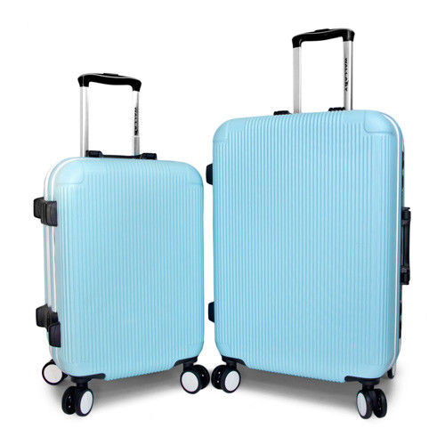 【WALLABY】20+24吋直條紋ABS鋁框行李箱/高光藍(HTX-1503-20+24BL)