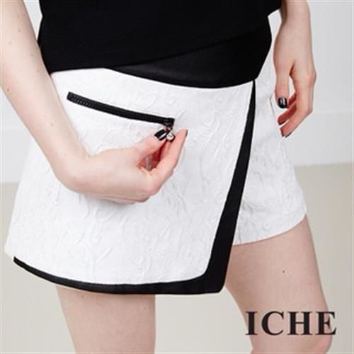 【ICHE 衣哲】黑白對比緹花一片式短裙