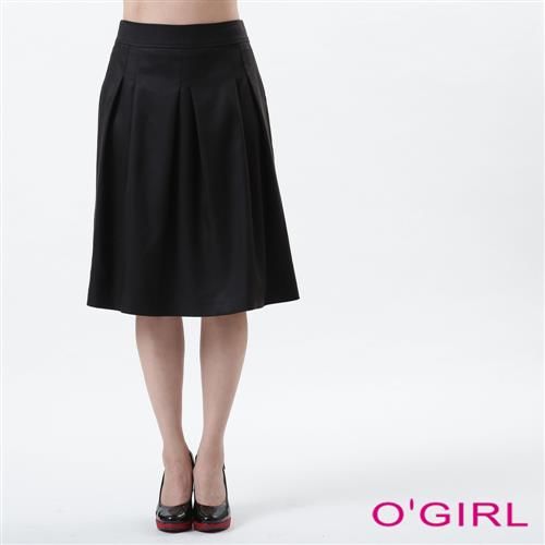 OGIRL氣質黑質感面料打摺裙