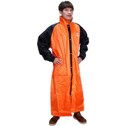 JUMP 前開配色反光休閒風雨衣大尺寸5XL-橘黑+通用型雨鞋套