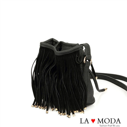 La Moda 歐美流蘇風潮名人款側背包 (黑)