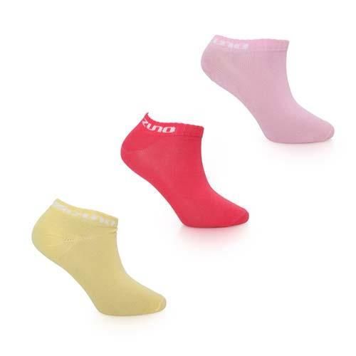 【MIZUNO】女運動薄底踝襪-3雙入-美津濃 慢跑 路跑 襪子 粉紅黃