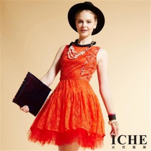 【ICHE 衣哲】滿版蕾絲立體亮造型洋裝(法式情懷 X 蕾絲Lace)