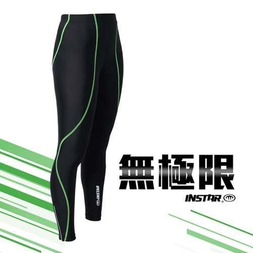 【INSTAR】男女極速緊身長褲-緊身褲 台灣製 慢跑 路跑 內搭褲 黑螢光綠