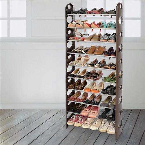 【LIFECODE】可調式十層鞋架/可放30雙鞋 (咖啡色)-行動