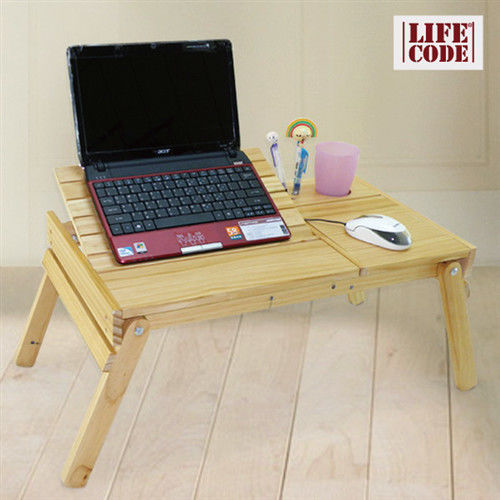 【LIFECODE】小幫手-松木筆記型電腦桌/床上桌/NB桌(雙置物盒+杯架+筆座)