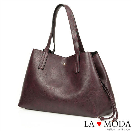 La Moda 品牌專屬系列 束口設計手提包 托特包 (紫色)