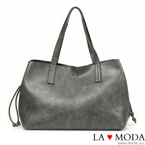 La Moda 品牌專屬系列 束口設計手提包 托特包 (灰色)
