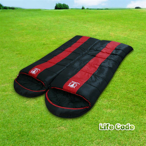 【APC】秋冬可拼接全開式睡袋(雙層七孔棉)-(2入裝)紅黑雙色