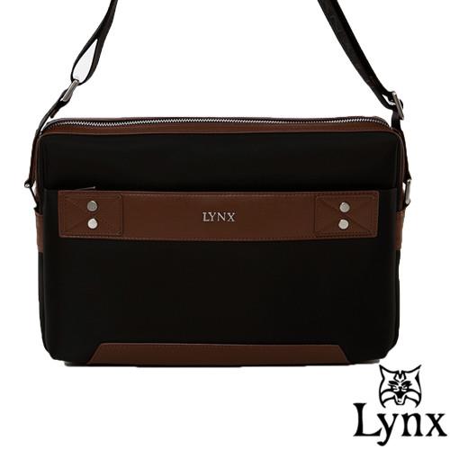 Lynx - 山貓紳士極簡風格橫式真皮斜側背包(大)-共3色