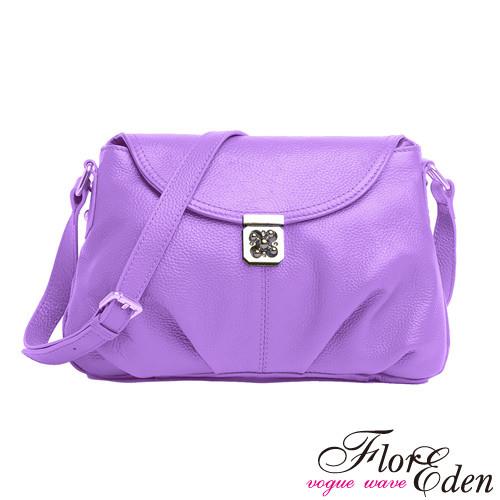 DF Flor Eden - 歐洲優雅氛圍小牛皮側背玫瑰轉扣包-淺紫