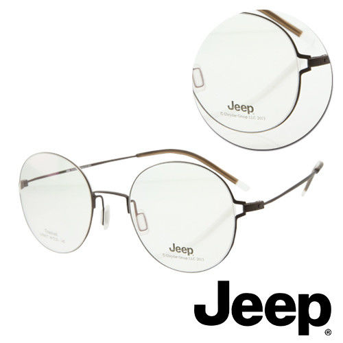 【JEEP】純鈦大框圓形棕色光學眼鏡(J-F8027-C3)