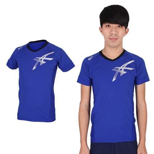 【ASICS】男款排球練習短袖T恤 - 健身 路跑 慢跑 休閒 亞瑟士 藍銀