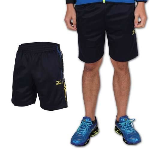 【MIZUNO】男針織短褲- 美津濃 慢跑 路跑 休閒 運動 丈青藍黃 雙側口袋