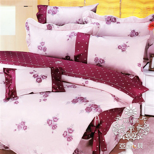 【AGAPE亞加‧貝】《MIT台灣製-薔薇雨露-粉》100%精梳純棉標準雙人5尺八件式鋪棉兩用被床罩組(獨家私花)