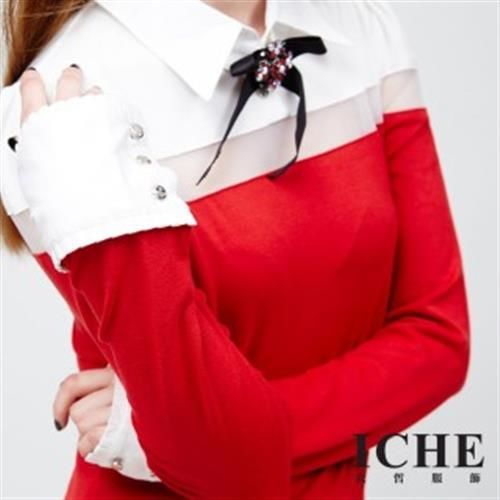 【ICHE 衣哲】紅白拼接造型襯衫上衣(2015年度色)