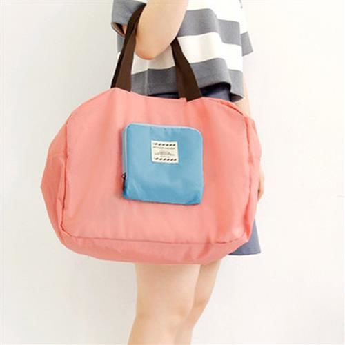 【ZARATA】可摺疊防水旅行收納購物袋肩背包(粉色)