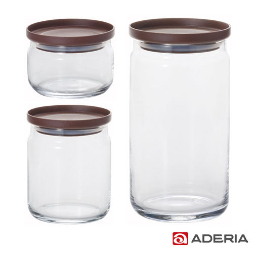 【ADERIA】日本進口堆疊收納玻璃罐三件套組(咖啡)