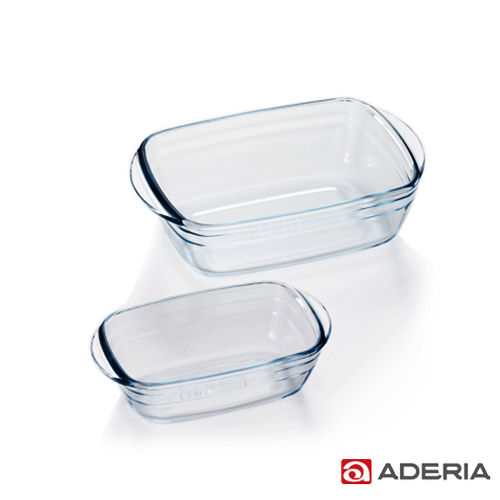 【ADERIA】日本進口長型微波玻璃烤盤2件家庭組