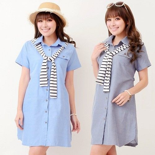 【時尚媽咪】韓版條紋連帽翻領襯衫洋裝(共二色)