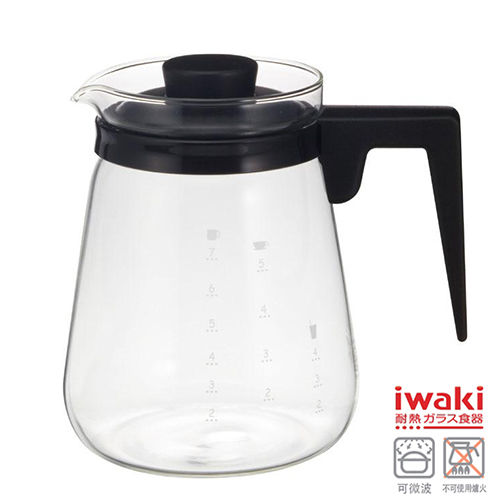 【iwaki】新款玻璃微波咖啡壺 1L(黑)