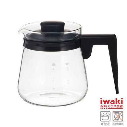 【iwaki】新款玻璃微波咖啡壺 600ml(黑)