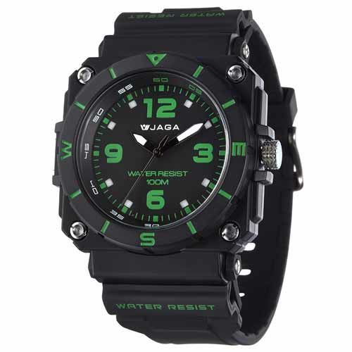JAGA 捷卡 AQ934-AF 運動休閒風指針錶-黑綠