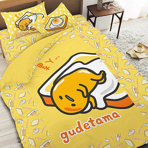 【享夢城堡】Gudetama 吐司蛋黃哥系列-雙人床包兩用被組