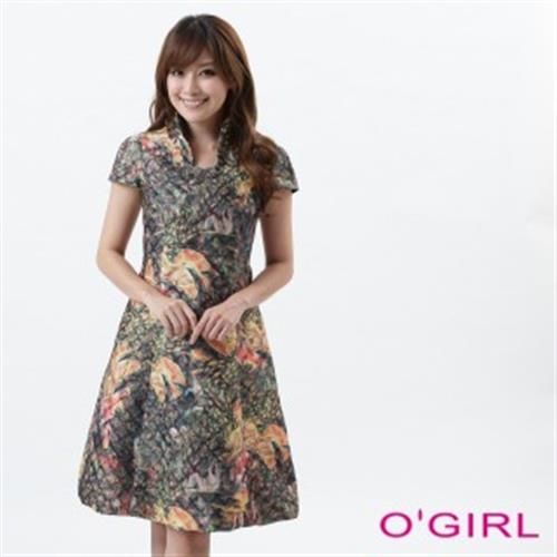 【OGIRL】高貴氣質印花洋裝