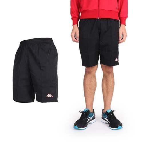 【KAPPA】男平織半短褲-路跑 慢跑 健身 黑白  100%聚酯纖維