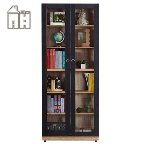 【AT HOME】高爾2.7尺橡木紋長玻璃書櫃