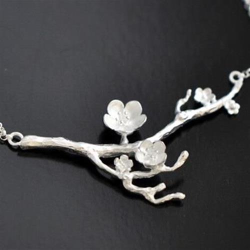 【米蘭精品】925純銀項鍊吊墜樹枝櫻花造型精緻唯美