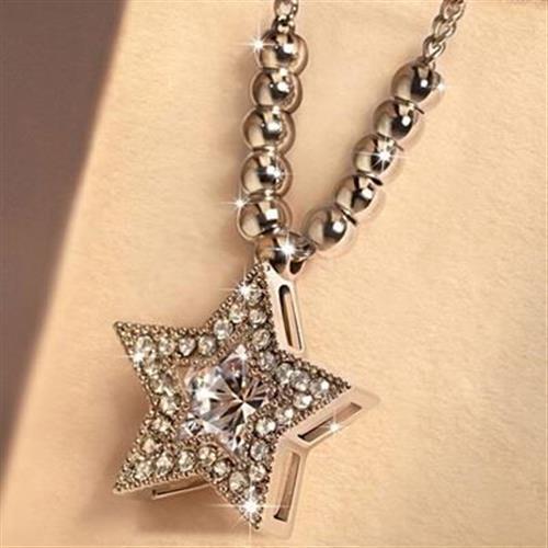 【米蘭精品】925純銀項鍊鑲鑽吊墜星星圓珠造型獨特韓國